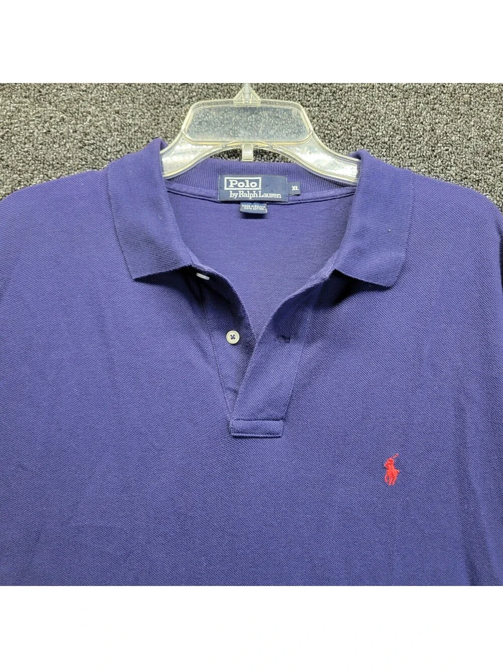 Vtg Polo Ralph Lauren Blue Solid Polo Shirt Mens Sz XL Long Sleeve Collar Shirt